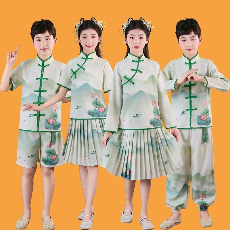 วัฒนธรรมจีนแบบดั้งเดิมสําหรับเด็กและHanfu o六一儿童国学汉服开笔中国风服 男女童装 古诗朗礼物ZC311