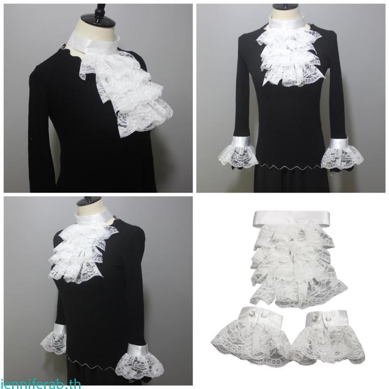 Delicate Women Jabots Collar Wrist Cuffs Adjust False Collar White Ruffle Collar