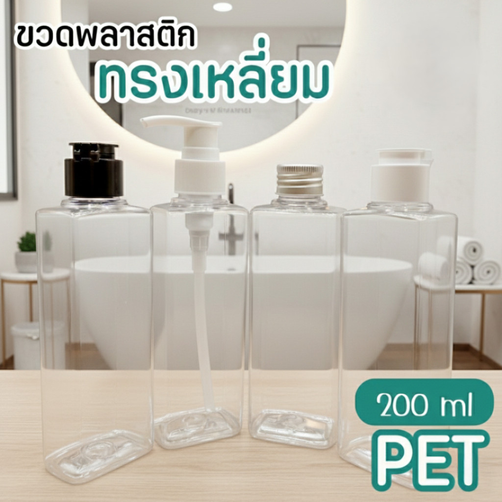 ขวดPET ทรงสี่เหลี่ยม 200 ml คอ​24 สำหรับครีมและผลิตภัณฑ์อาบน้ำ by innotrend