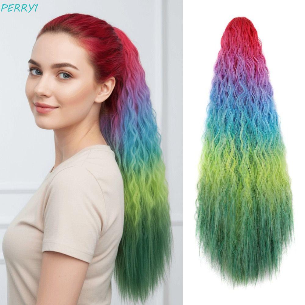 Perry Claw พวงมาลัยผมหางม้า Ombre Rainbow สำหรับคอสเพลย์และงาน.party