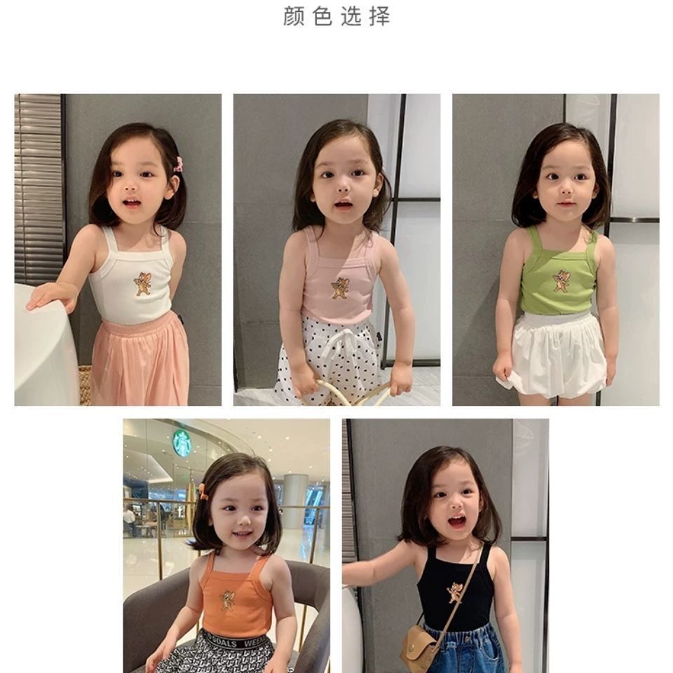 Girls Summer Camisole Cat and Mouse Baby All-Match Top Vest