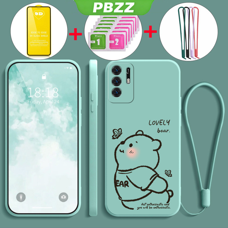 PBZZ เคสสำหรับ OPPO Reno 6 4g a16 reno 6z 5g reno6 z 5g เคสโทรศัพท์เคสนุ่มซิลิโคนเหลวป้องกันกันกระแทก ดีไซน์ใหม่สวยงามรูปผีเสื้อหมีพร้อมฟิล์มนุ่ม 9D YTMHDXX01