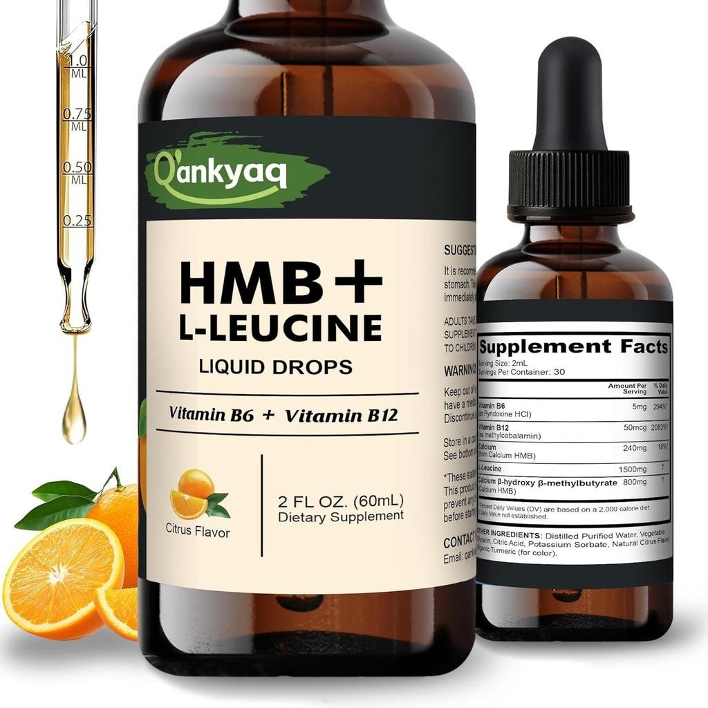 Qankyaq Leucine HMB Liquid plements, Sugar Free HMB L-Leucine Liquid Drops for Adults Senior, Leucin