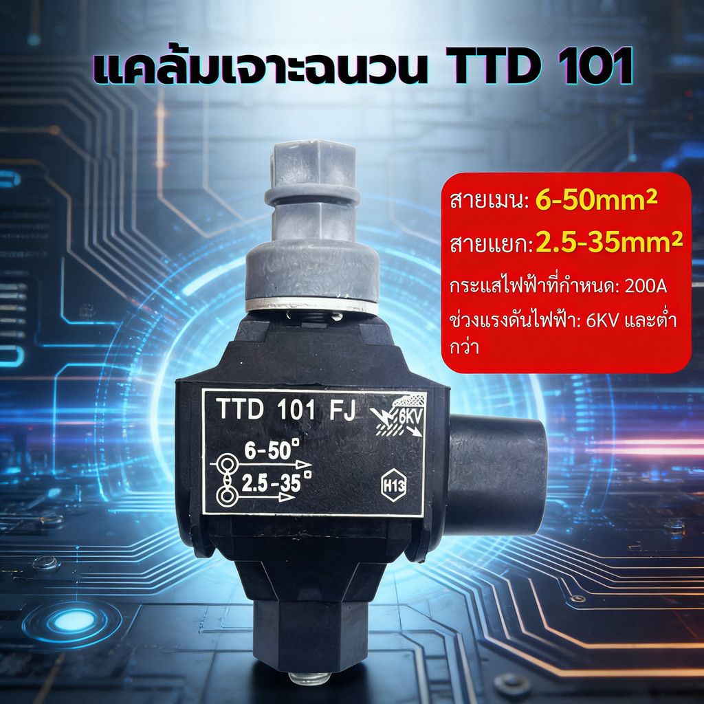 สินค้าขายดี แคล้มหุ้มฉนวน เชื่อมต่อแบบเจาะ เชื่อมต่อสายไฟอลูมิเนียมหรือทองแดง ติดตั้งง่ายไม่ต้องปลอกสายหุ้มฉนวน TTD101FJ