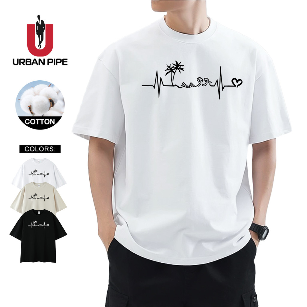 แฟชั่นURBAN PIPE Summer Print  Korean Tshirt For Men Cotton Fashion crewneck Unisex Casual YH95