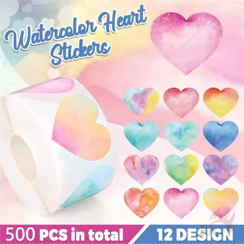 500ชิ้น/ม้วน ❤ หัวใจหมึกสีสันสดใส สติ๊กเกอร์รางวัลเด็ก ❤ DIY สมุดภาพอัลบั้มตกแต่งสติกเกอร์ฉลากปิดผนึก