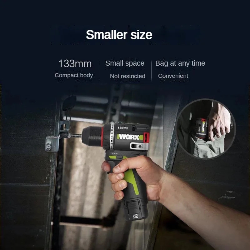 WORX WU135 สว่านไฟฟ้าไร้สาย 12V 50Nm 1800rpm สมาร์ท Clucth Auto Stop 2 ความเร็วปรับ Metalworking Hom