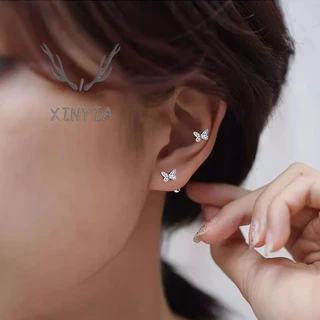 【เงินสดในการจัดส่ง】 ต่างหูกระดุม รูปผีเสื้อ แต่งสกรู สําหรับผู้หญิง E058