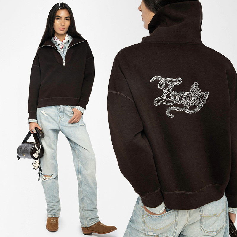 UVJ4 Zadig&Voltaire 25New autumn and winter women's fleece sweatshirt with back letter embroidery, r