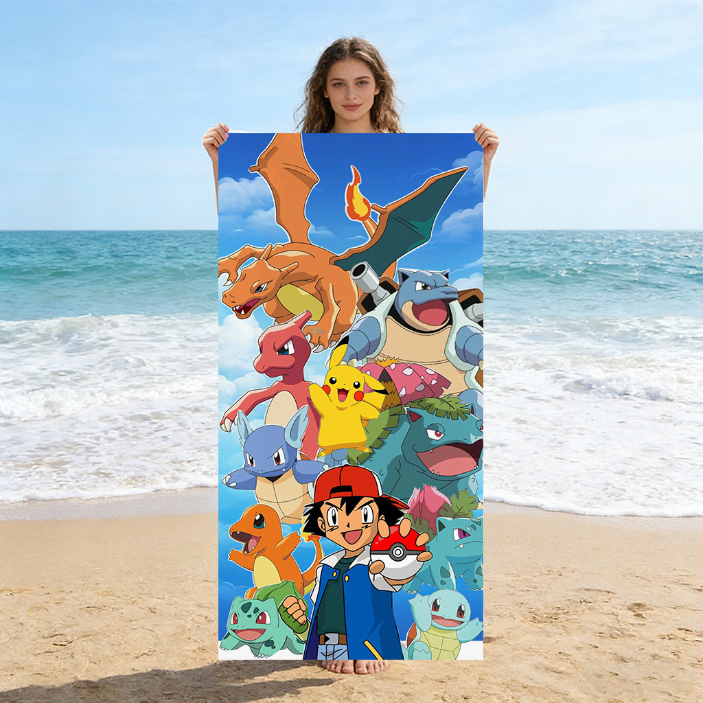 ขนาดใหญ่พิเศษโปเกมอนผ้าขนหนูชายหาดไมโครไฟเบอร์แห้งเร็วน้ําหนักเบาสําหรับโยคะตั้งแคมป์ท่องเที่ยวกลางแจ้ง