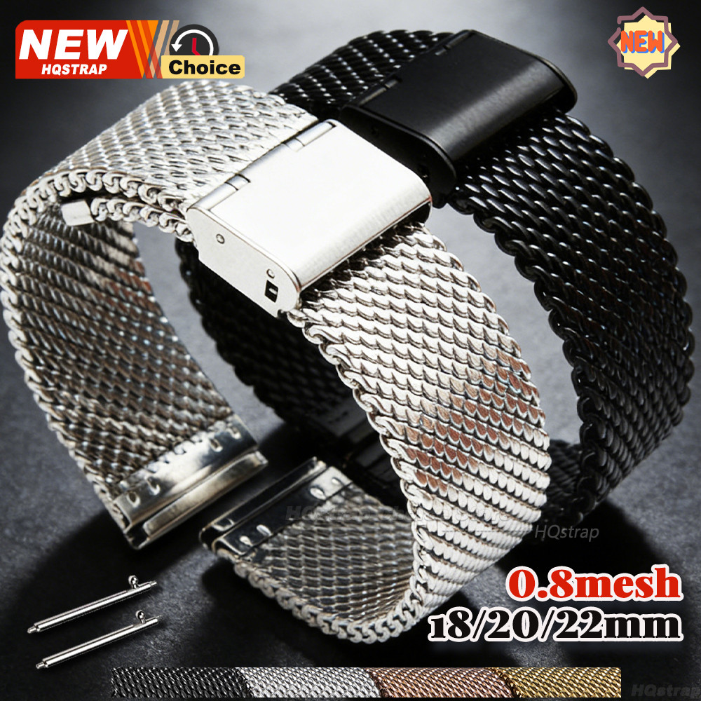 0.8Mesh Quick Release Milanese Loop Strap 18mm 20mm 22mm Men Business Universal สายรัดข้อมือโลหะ