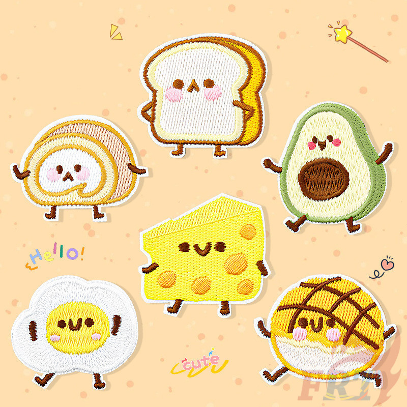 สติกเกอร์แพทช์อีโมจิ Yummy อาหารอร่อย เช่น อโวคาโดะ ทอสต์ ชีส และไข่อ่อน DIY แฟชั่น_patch