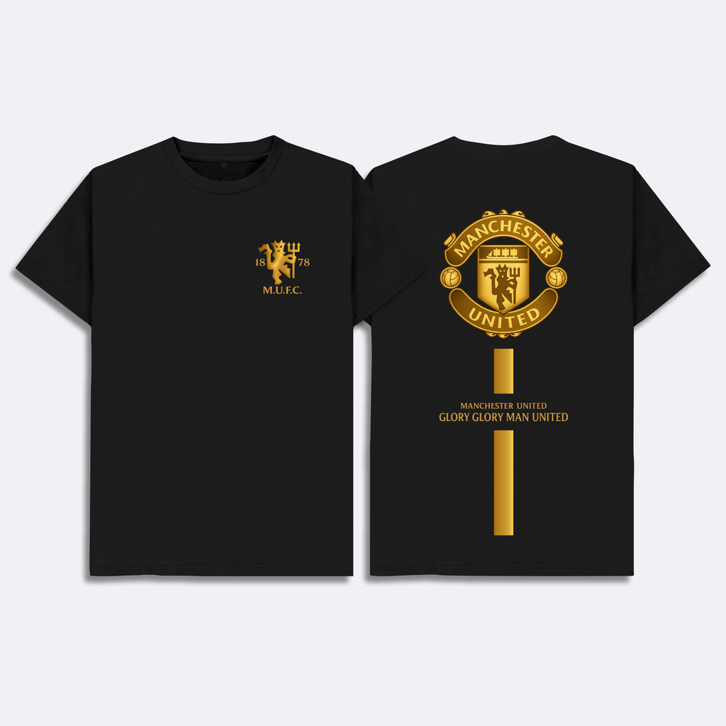 แฟชั่นKaos Fans Bola Manchester United Logo Emas Baju Distro Suporter Bola MU Man United