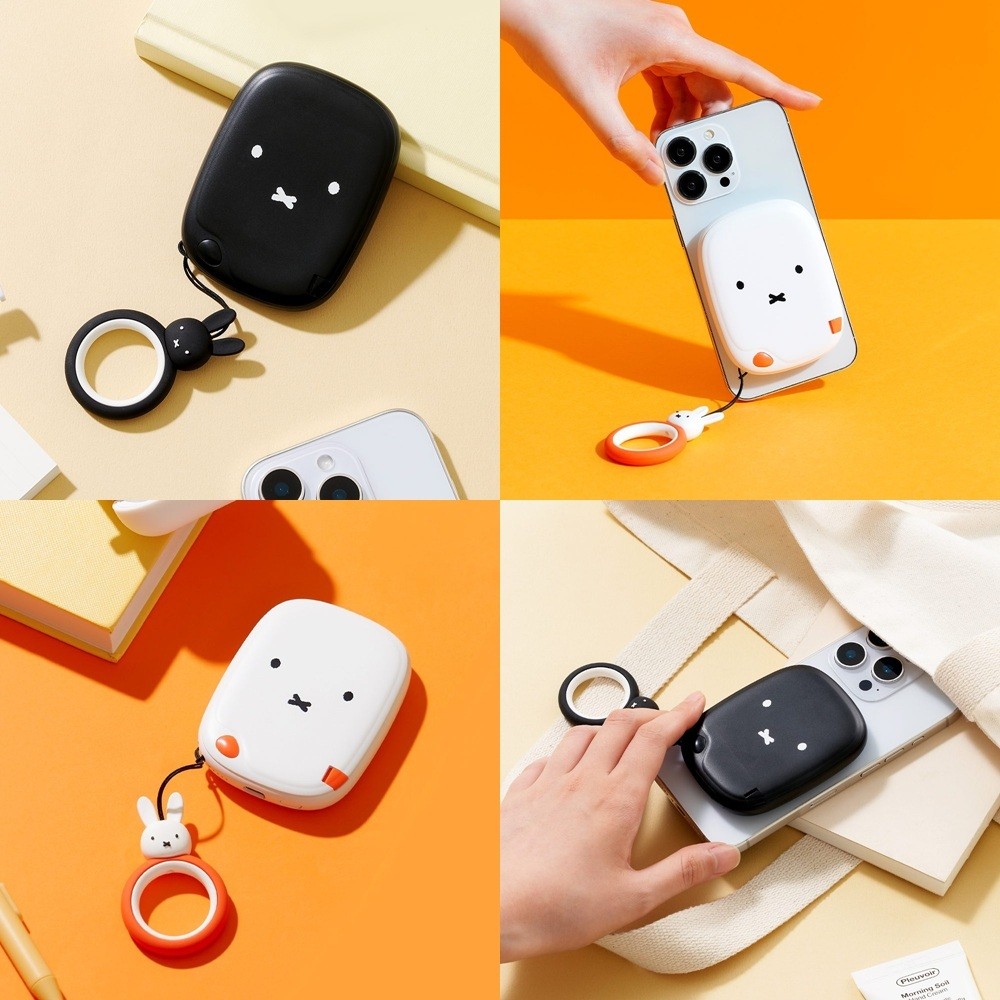 ( พร้อมส่ง ) Miffy Powerbank 5000mAh แบตสำรองแม่เหล็ก ไร้สาย พร้อมขาตั้งและที่ห้อยคีย์ริง