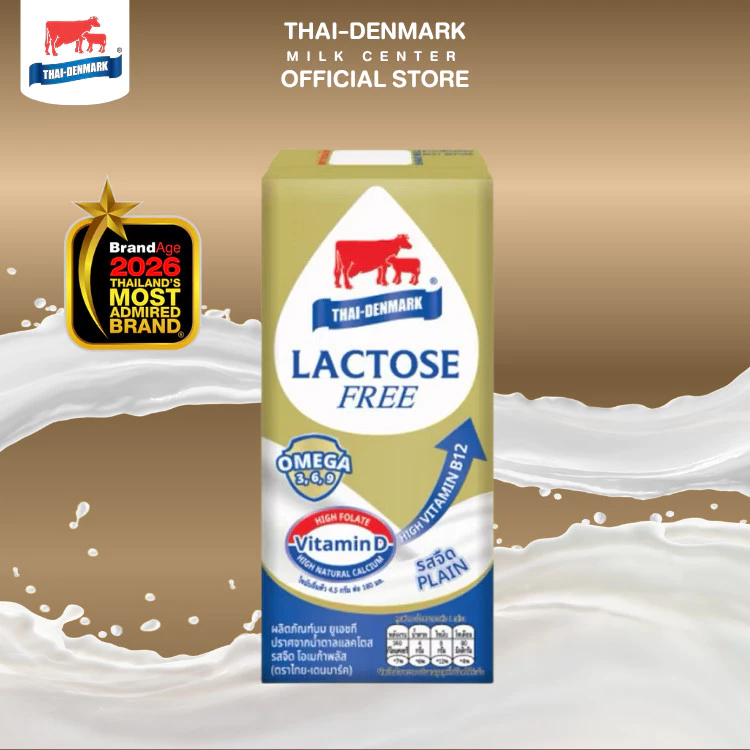 นมไทยเดนมาร์ค แลคโตสฟรี-โอเมก้า Lactose Free Omega Plus นมยูเอชที นมUHT รสจืด 180 มล. (36 กล่อง/ลัง)