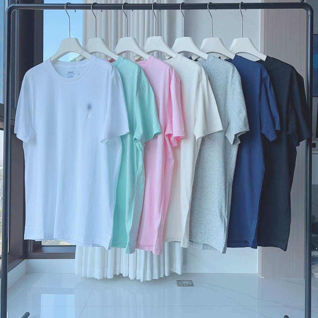 RL Ralphs Pony สไตล์คลาสสิก เสื้อยืดแขนสั้นสำหรับผู้ชาย ออกแบบโดยมีป้ายปักรอบคอ เหมาะสำหรับฤดูร้อน