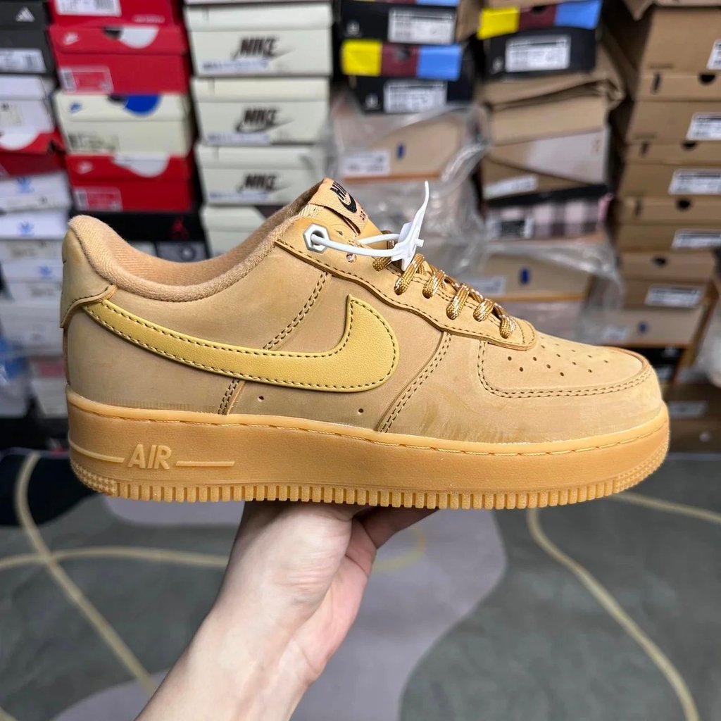 IE7X N/K Air Force 1 AF1 Air Force No. 1 รองเท้าผ้าใบ Low-Top รองเท้าผ้าใบ-สีข้าวสาลี 2nd Generation