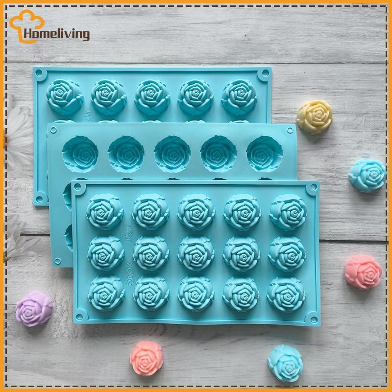 บ้าน 15 ช่อง Rose แม่พิมพ์ซิลิโคนช็อกโกแลต Candy แม่พิมพ์ DIY ขนมพุดดิ้งเค้กตกแต่ง Mould Rose รูปร่าง Ice Cube ทําเครื่องมือ TH