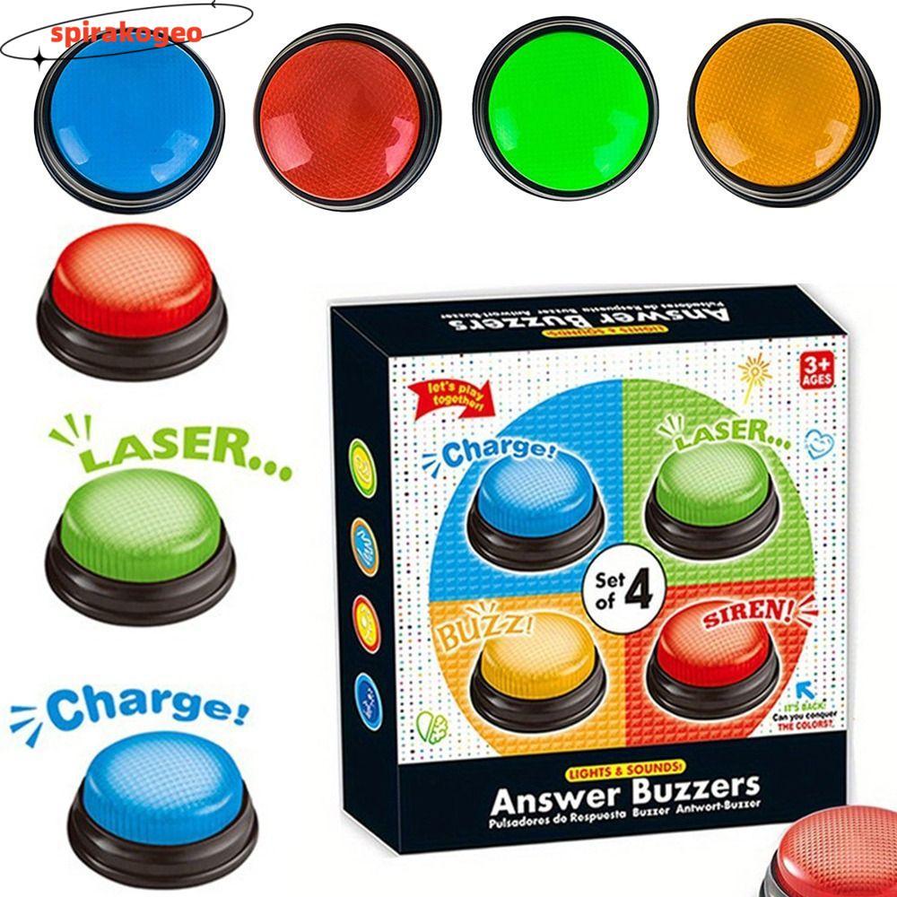 SPIRAKOGEO 4 ชิ้นเกม Buzzers, มีไฟและเสียง Trivia เกมคําตอบ Buzzers, 4 สีครอบครัว Feud Jeopardy Buzz