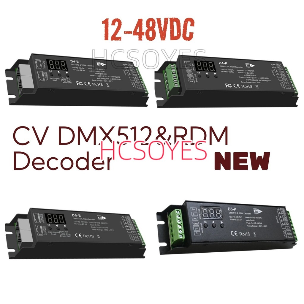 DC12-36V/48V D4-E D4-P 4 ช่อง PWM DMX ถอดรหัส D5-E D5-P 5CH DMX512 Controller จอแสดงผลดิจิตอล XLR3 R