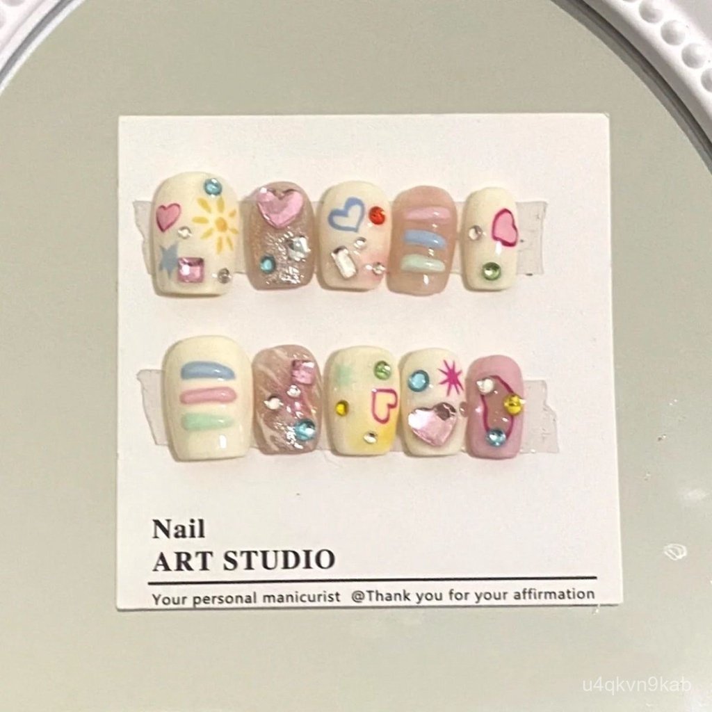 Love Diamonds Yellow Handmade Manicure Retro Cute Y2k Fake Nails Millennial Hottie Hand-painted Nail