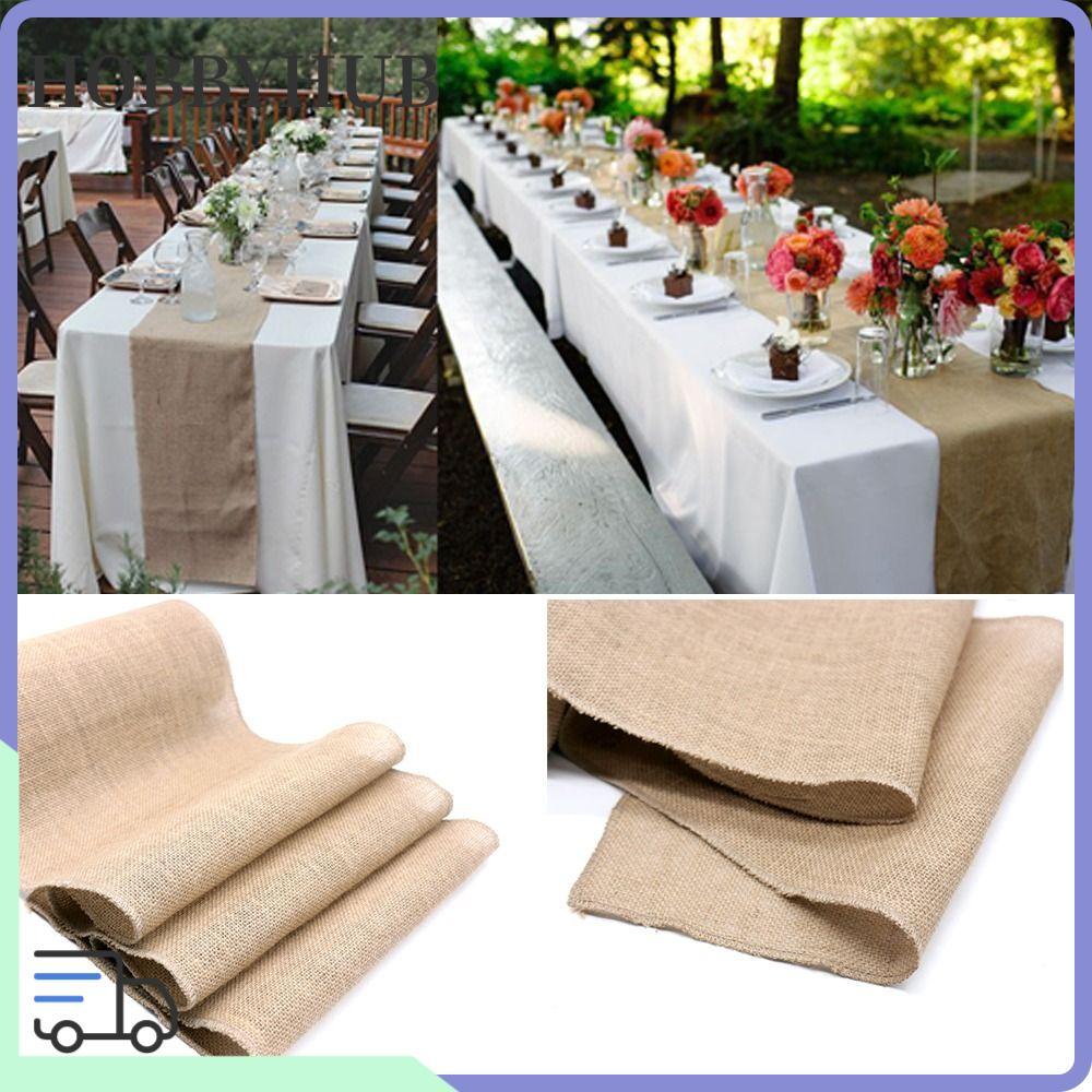 HOBBYHUB Vintage Table Runner งานแต่งงานสําหรับคริสต์มาส Burlap Hessian Home Table Runners
