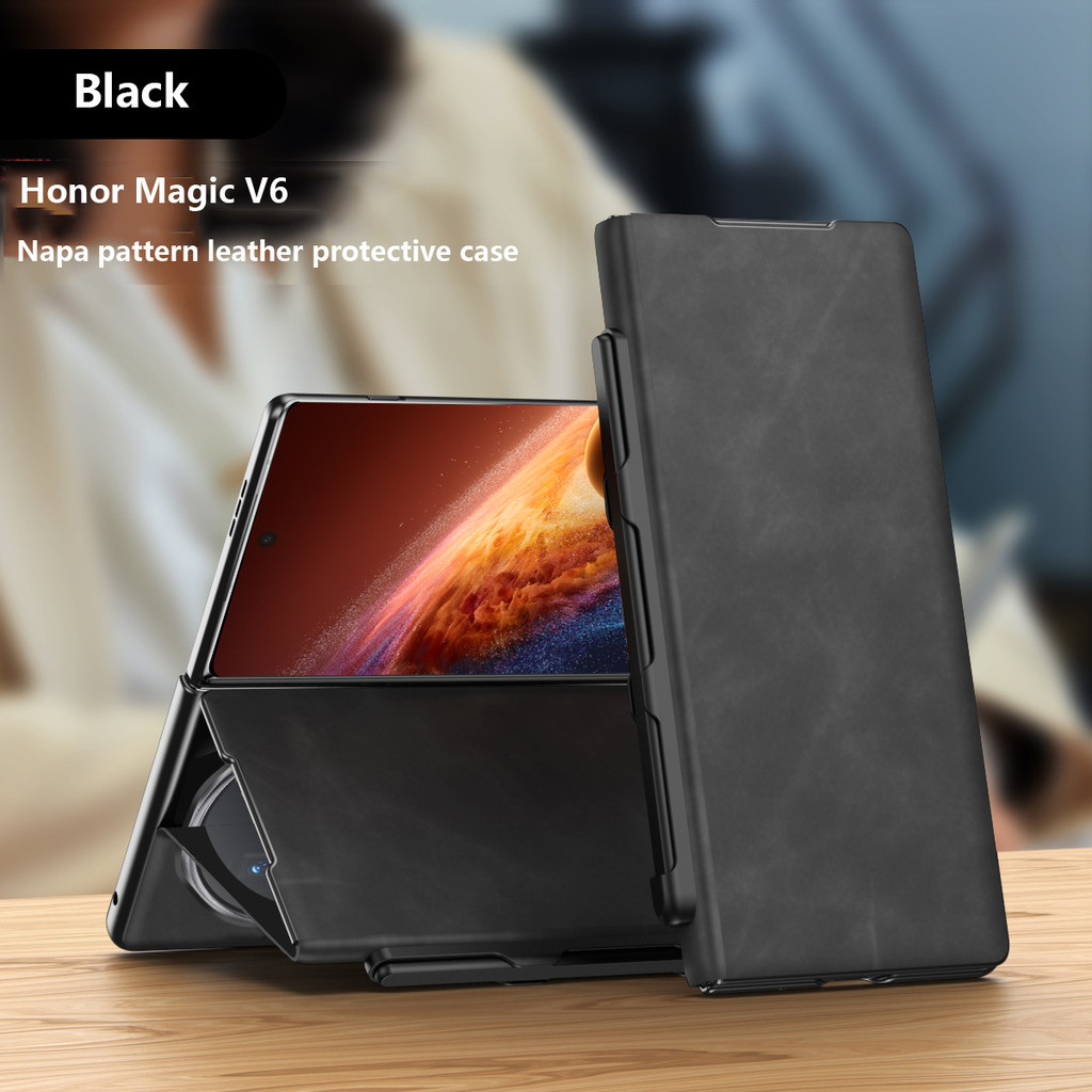 เคสโทรศัพท์สําหรับ Honor Magic V6 V5 5G Nappa ช่องเสียบปากกา Flip PU หนังโทรศัพท์มือถือกรณีฝาครอบ