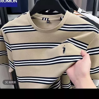 สไตล์อเมริกันลายสีจับคู่แขนสั้นเสื้อยืดผู้ชายฤดูร้อนสไตล์ใหม่หลวมรอบคอด้านบนขนาดใหญ่