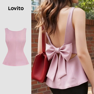 Lovito  เสื้อลําลองผู้หญิงระบายชายเสื้อฤดูใบไม้ผลิ/ฤดูร้อนสี…