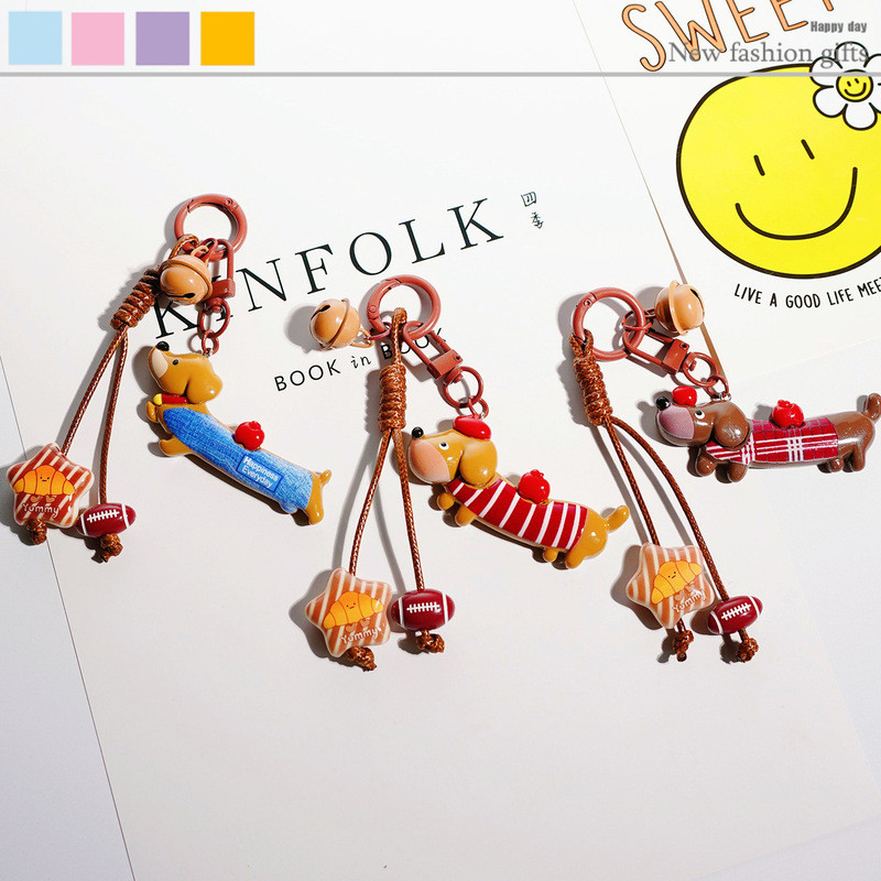 Cute Charm Keychain Cartoon Dachshund Toy Bag Pendant Couple Schoolbag Backpack Key Accessories