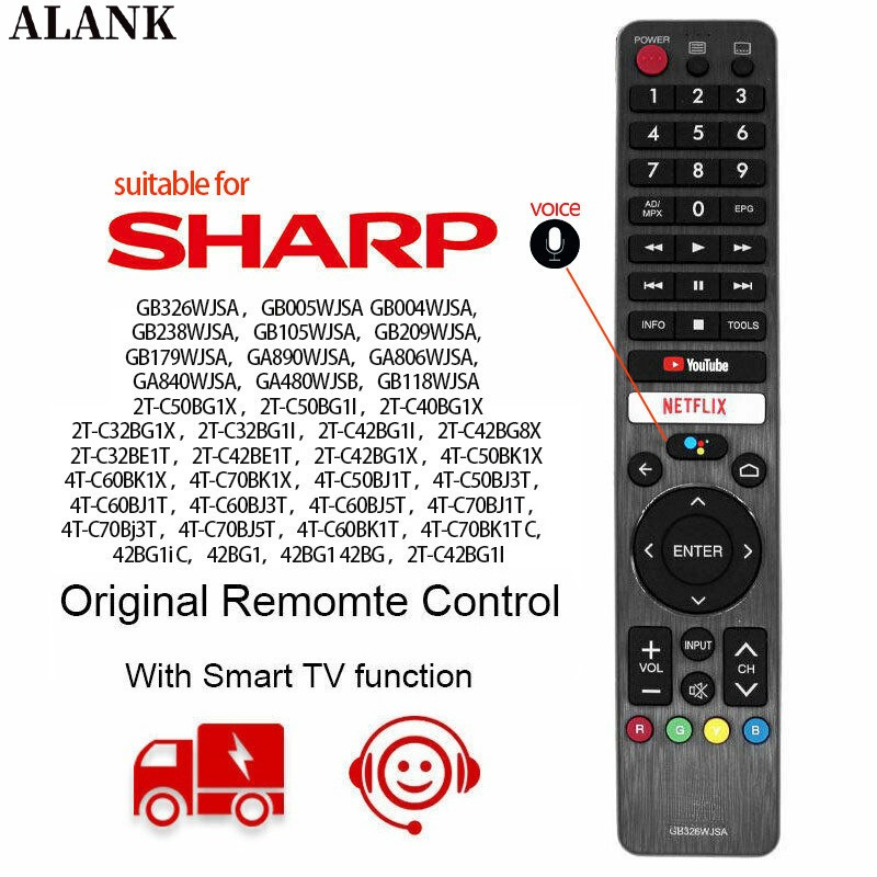 ALANK Remote รีโมททีวี SHARP Smart TV Android 4K TV คำสั่งเสียง รีโมท GB326WJSA,GB238WJSA,GB105WJSA