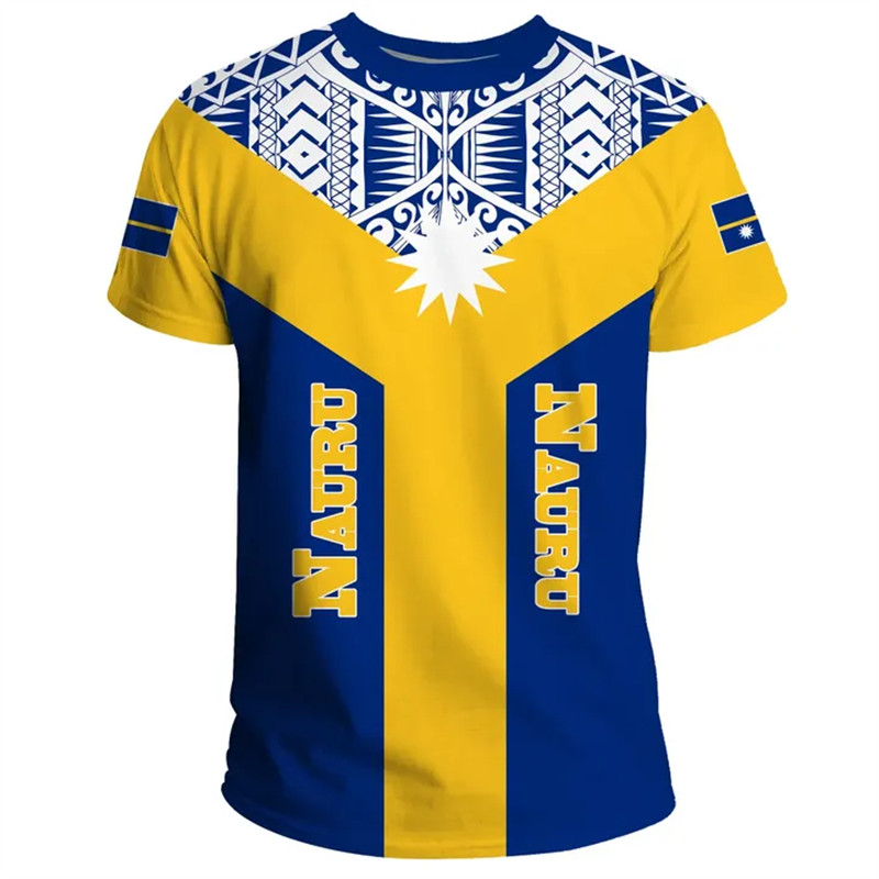 Nauru Flag Graphic T เสื้อ NR National Emblem 3D พิมพ์ T เสื้อสําหรับชายเสื้อผ้ากีฬา Contest Jersey 