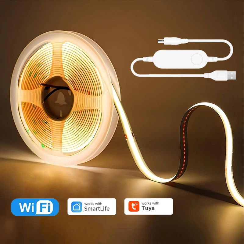 USB Smart Life WiFi COB LED Strip 5V 1m 2m 3m 4m 5m Warm white Dimmable Tape Night Light Cupboard Ro