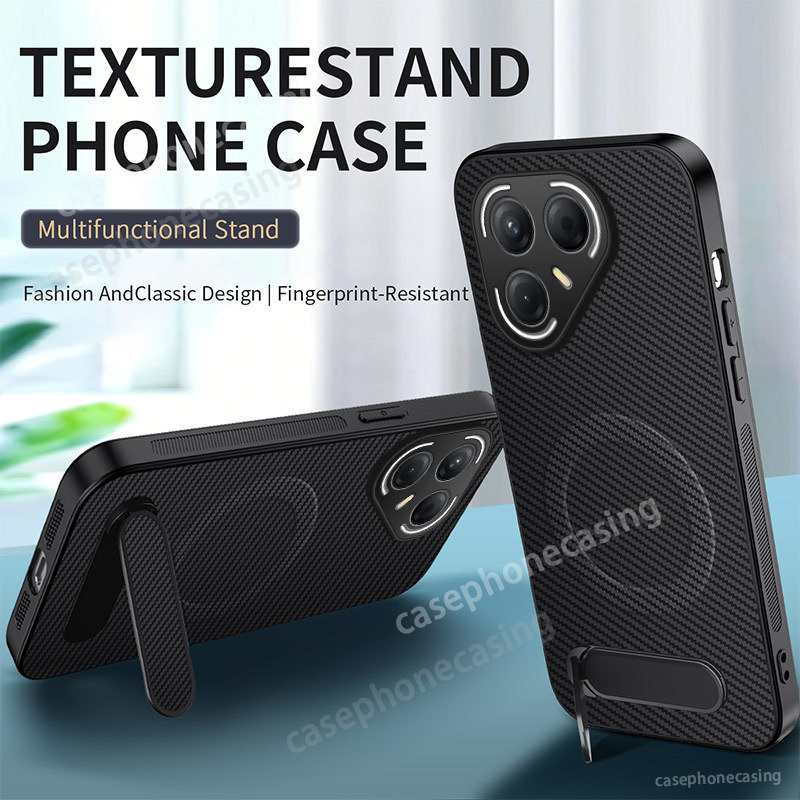 เคสโทรศัพท์สําหรับ Tecno Pova 7 Pro Ultra Pova7Ultra Pova7Pro 4G 5G 2026 ปลอกผู้ถือคาร์บอนไฟเบอร์แม่เหล็กคาร์บอนไฟเบอร์หนังกันกระแทกป้องกันปกหลัง