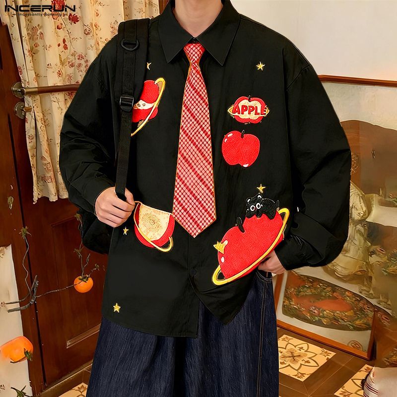 INCERUN ผู้ชายเกาหลีอเมริกัน Streetwear Lapel ยาว SLeeve ตลกพิมพ์ลายสก๊อต Tie Design เสื้อ ราคา ถูกที่สุด ดีลบีเคเค แกลเลอรีภาพที่ 4