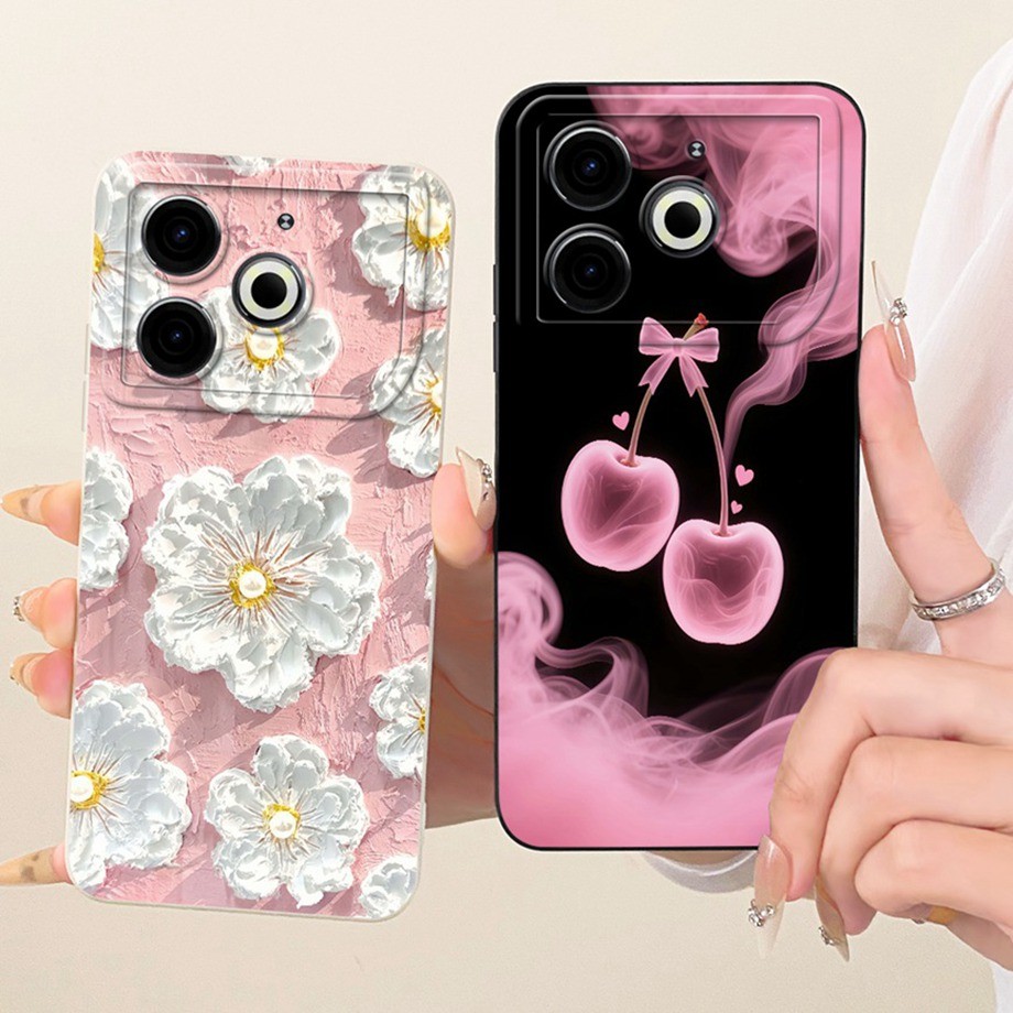 สําหรับ Tecno Pova 6 Neo กรณี Pova6Neo ดอกไม้สไตล์เชอร์รี่ทาสีฝาครอบซิลิโคนนุ่มสําหรับ Tecno Pova 6N