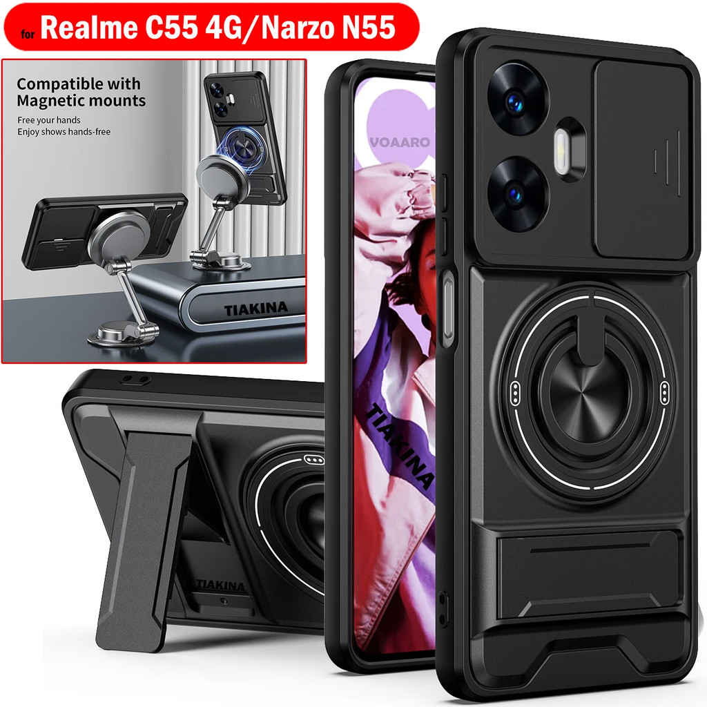 สไลด์เลนส์ Funda สําหรับ Realme C55 4G C61 C71 C85 Pro กรณีหมุนแหวนแม่เหล็กสําหรับ Realme Narzo N55 
