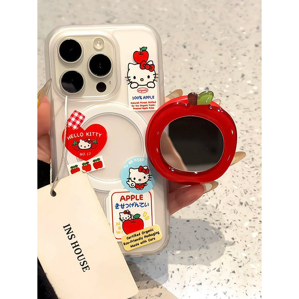 สติ๊กเกอร์แมวน่ารักกระจกสีแดงApple Magnetic BracketเหมาะสําหรับSamsung s26 เคสโทรศัพท์S25/24 + การ์ตูนS23fe Simple s22 Frostedแม่เหล็กA57a56a55 พร้อมวงเล็บA17a16a15a37 น่ารัก