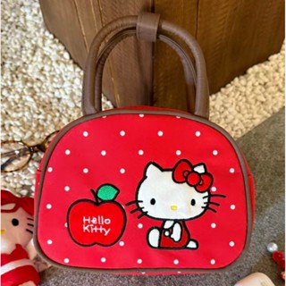 กระเป๋าบอสตันสีแดงลายจุดเหมียวน่ารัก ดีไซน์ใหม่ พิมพ์ลายและป…