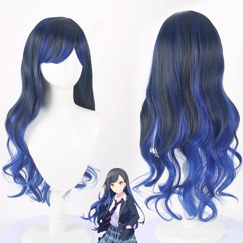 วิกผมคอสเพลย์ Sekai Stage VBS Shiraishi An สีดำและฟ้า ทรงหยิก ผมสังเคราะห์ทนความร้อน