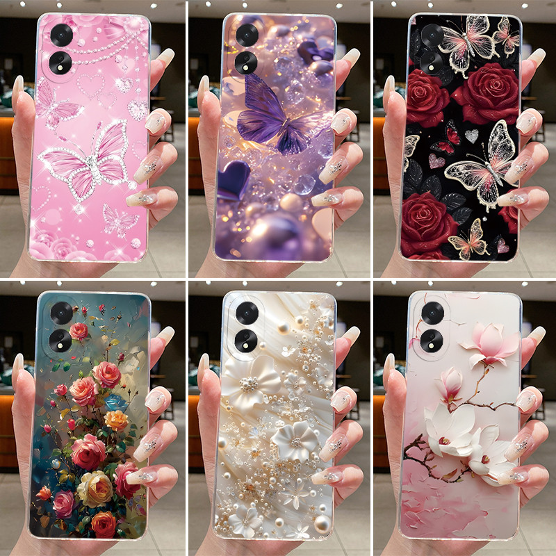 สําหรับOppo A18 A38 กรณีCPH2591 CPH2579 ความงามหรูหราผีเสื้อดอกไม้ซิลิโคนเยลลี่ปลอกOppoA38 OppoA18 เคสโทรศัพท์