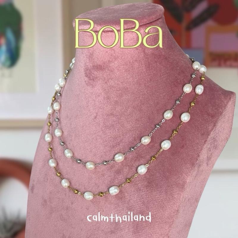 [calm] Boba Necklace สร้อยคอสแตนเลส x ผสมไข่มุก