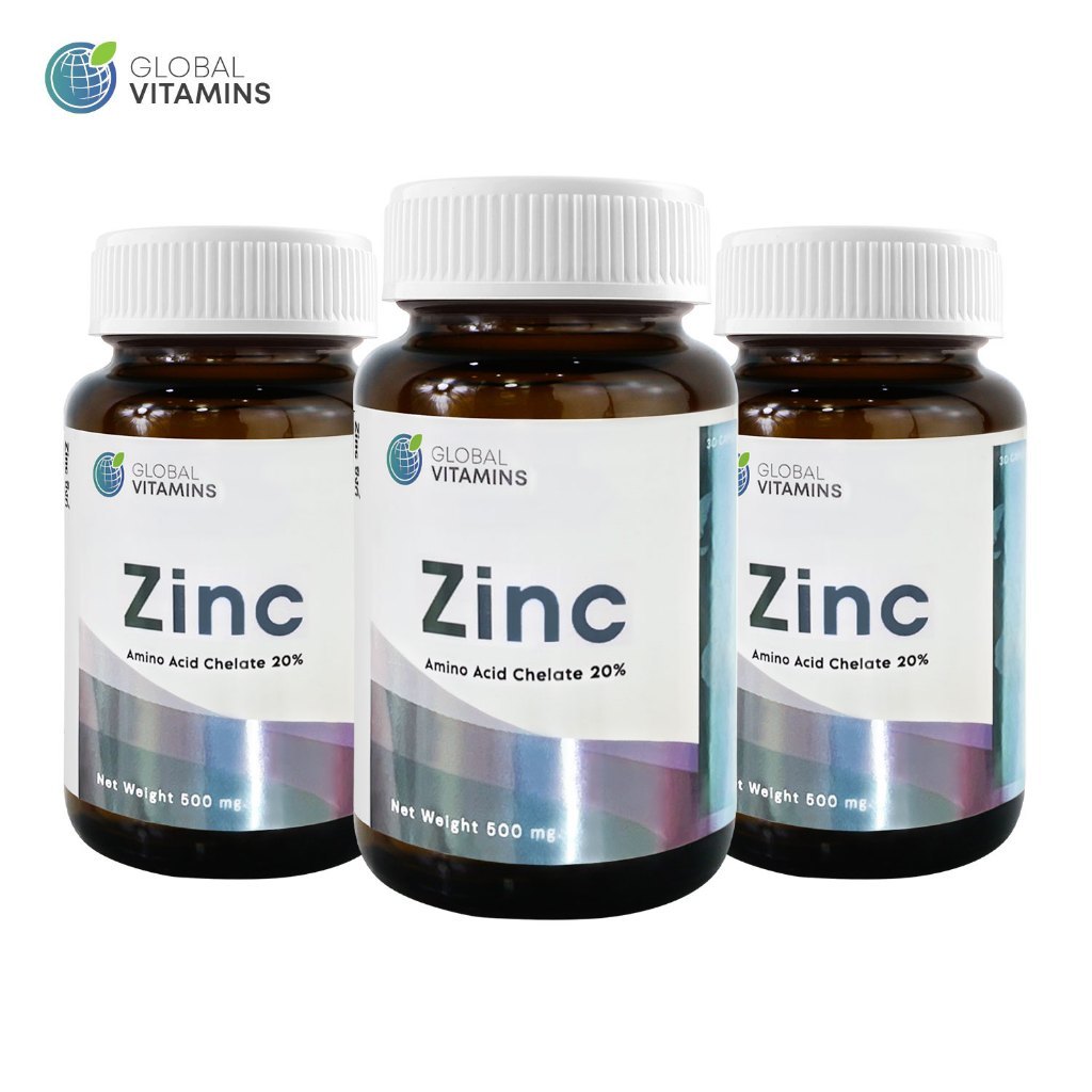 [แพ็ค 3 ขวด] Zinc Global Vitamins Zinc Global Vitamins Zinc Zinc Zinc Vitamin D วิตามิน D3