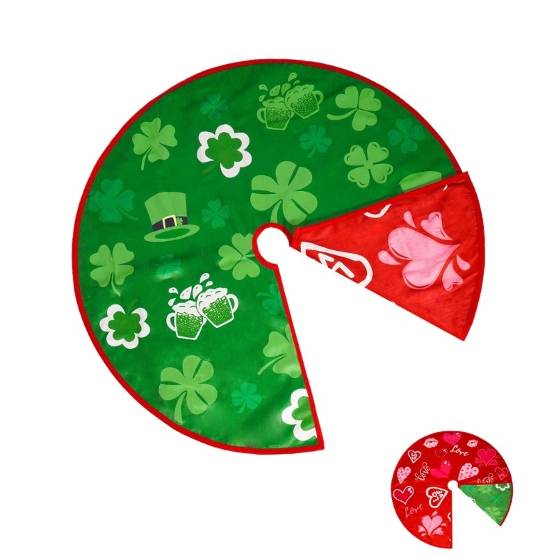 Yu Party Tree กระโปรงครอบคลุมเต็มรูปแบบสองด้าน Reversible Shamrocks หัวใจออกแบบติดตั้งง่ายผ้าผ้า Tre