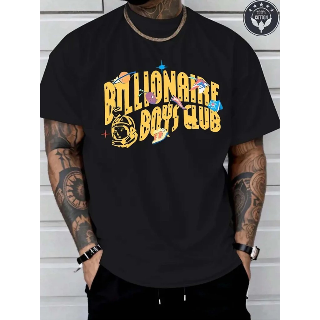 เสื้อยืดกราฟิกเรโทร Billionaire Club เสื้อยืดกราฟิกผู้ชาย Billionaire Club ผ้าฝ้าย ทรงปกติ คอกลม S