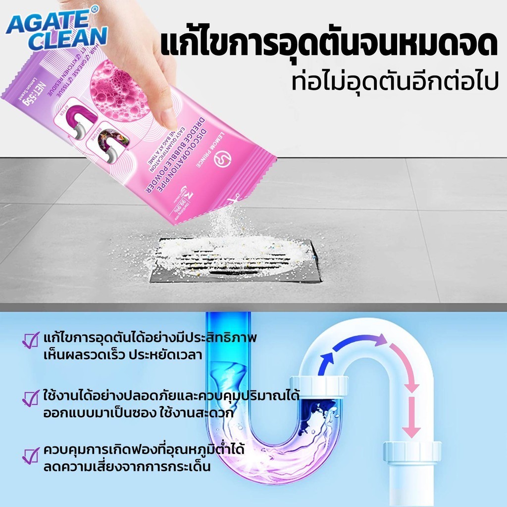 ผงล้างท่อตัน ผงสลายท่อตัน ขจัดกลิ่นและอุดตัน ซ่อมแซมท่อน้ำอุดตัน ฆ่าเชื้อแบคทีเรีย ไม่กัดกร่อน ฆ่าเชื้อแบคทีเรีย