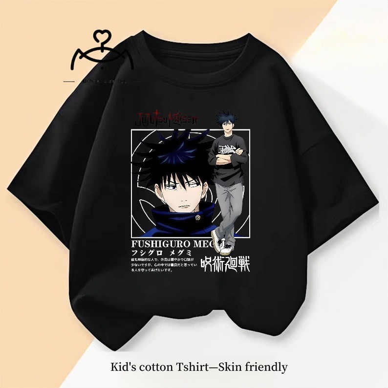 เสื้อยืดลายการ์ตูน Jujutsu Kaisen ของ Megumi Fushigiro ทำจากผ้าฝ้าย 100% สไตล์พรีเมียมแขนสั้น
