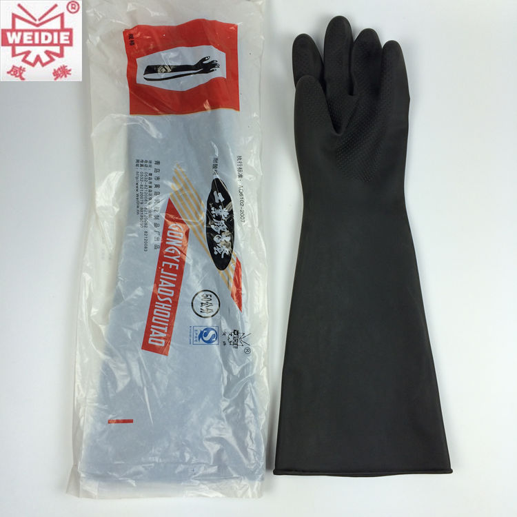 เวดี้ 60 ซม. ถุงมือยางลาเท็กซ์สีดําอุตสาหกรรมถุงมือป้องกันเคมีทนน้ํามันกรดด่างทนแรงงานป้องกันถุงมือป