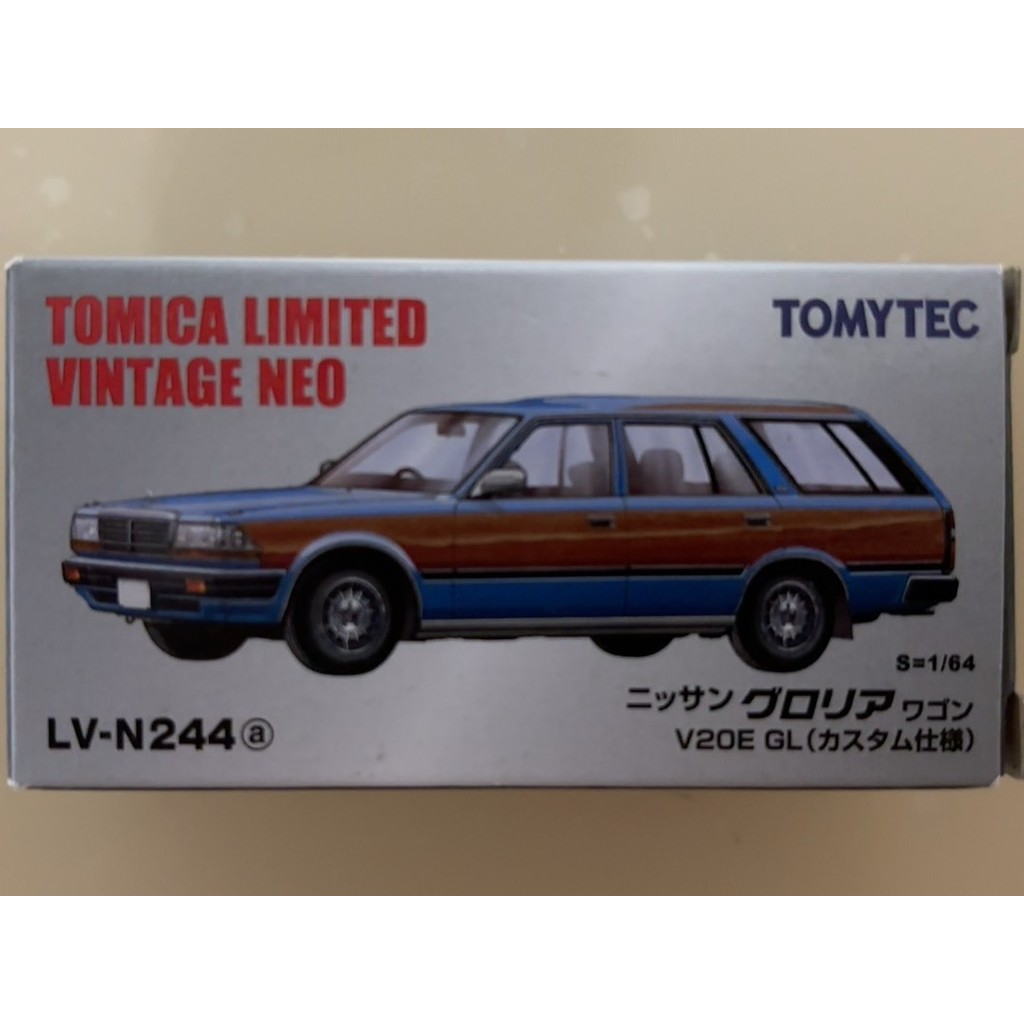 Domeka TOMYTEC LV-N244a Nissan Gloria Wagon V20E GL Tank Travel Car Blue Body ตกแต่งลายไม้, 1/64 โมเ
