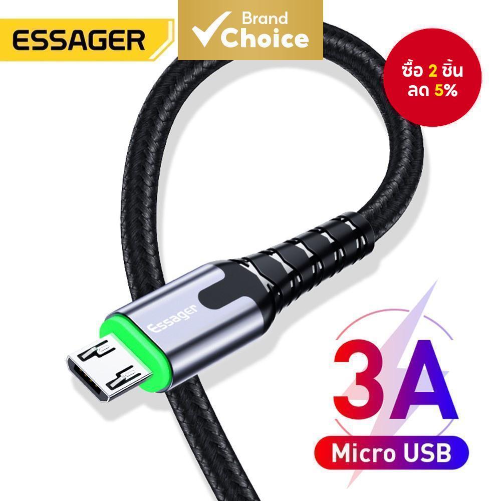 Essager สายชาร์จเร็ว LED Micro USB 3A สายชาร์จโทรศัพท์มือถือ Microusb